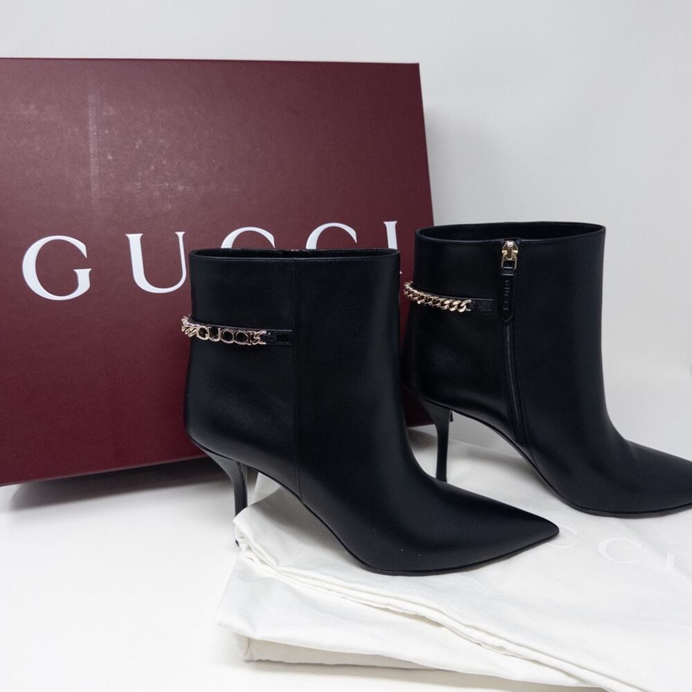 Authentic Gucci Lebonne Signoria Boots Black Calfskin Gold EU 39 US 9